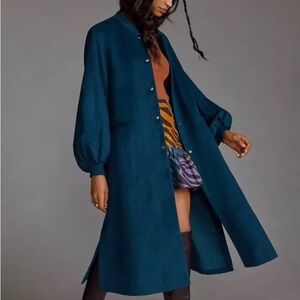The Teal/Dark Green dRA Cameron Long Bomber Coat Sold at Anthropologie